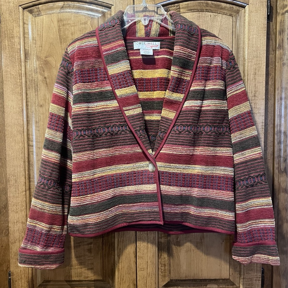 Vintage Tower Hill Sport Womens Size 6 Tapestry‎ Aztec Blazer Shawl Cardigan 80s